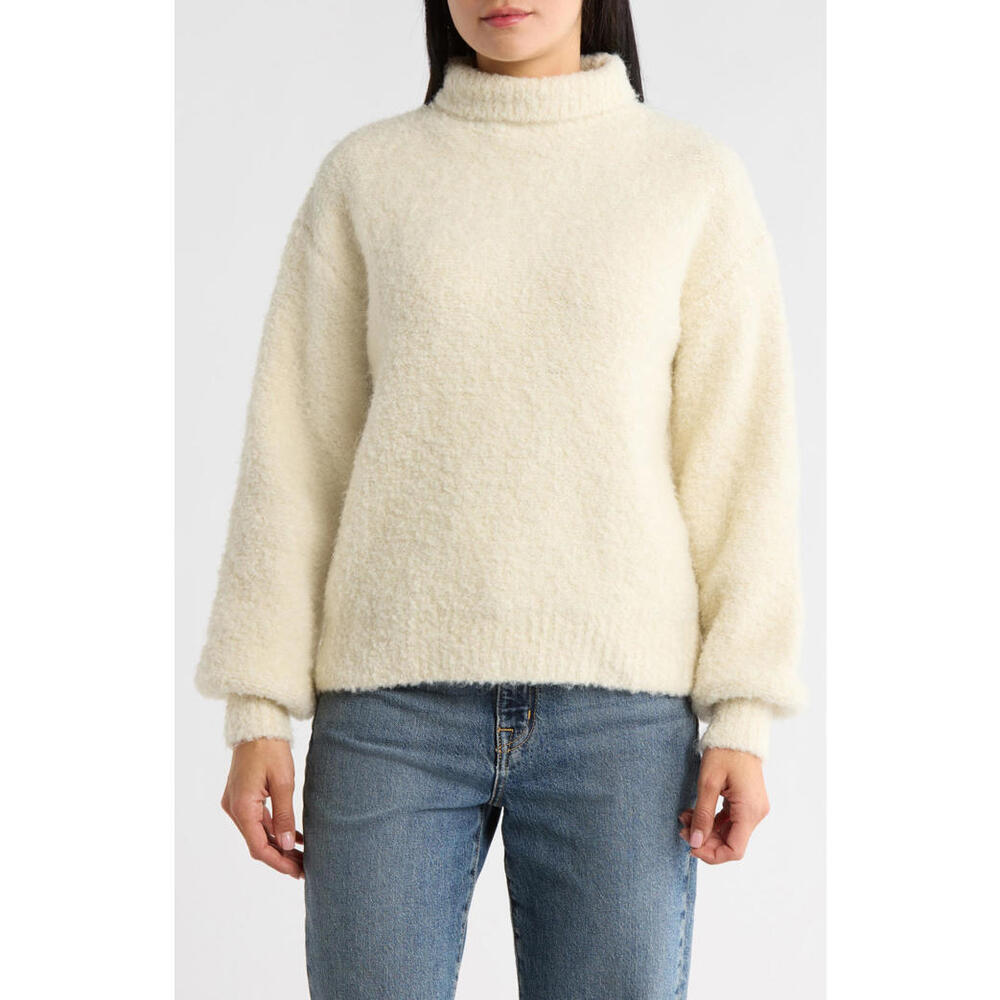 NWT! FRNCH Nadine Mock Neck Bouclé Sweater in Crème Size Medium